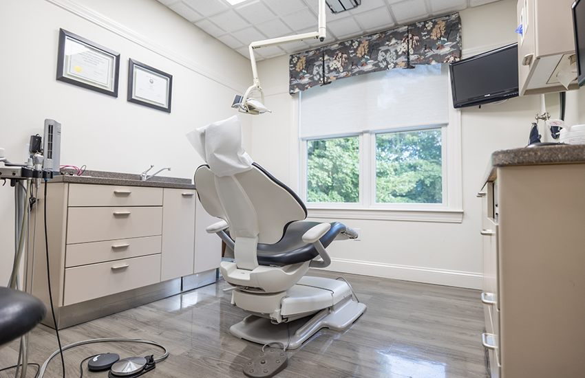 Dental treatment area with empty chair